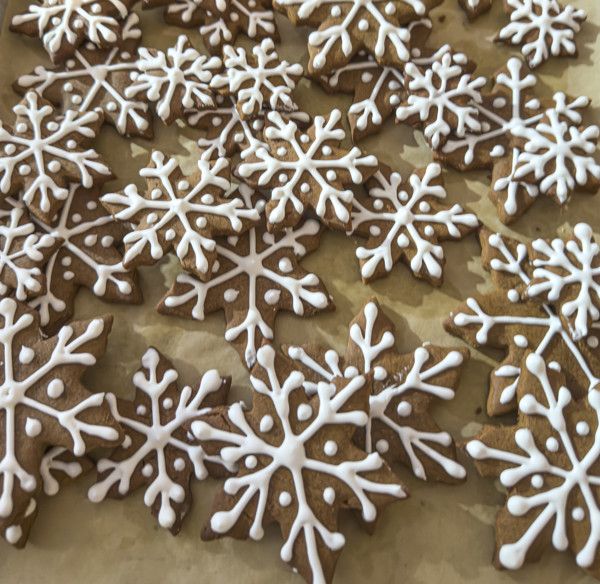 Homemade snowflake gingerbread cookies