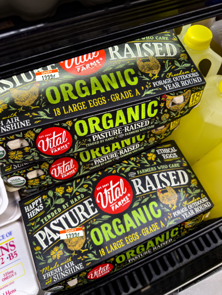 Vital Farms organic eggs in grocery store