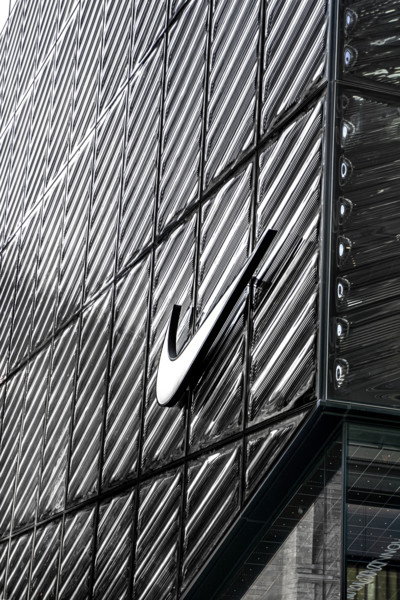 Nike House of Innovation retail store, building exterior detail, 650 Fifth Avenue, Manhattan, New