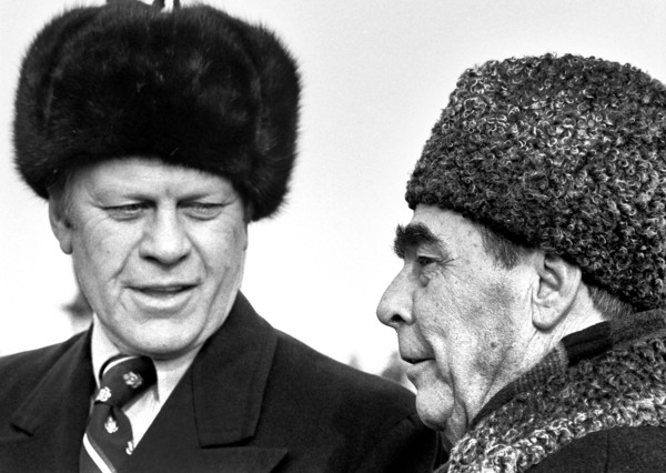 President Gerald R. Ford with Soviet General Secretary Leonid Brezhnev upon Ford's Arrival at