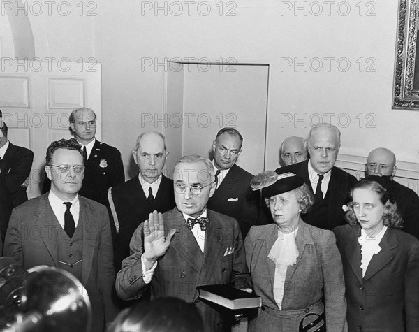 U.S. Vice President Harry S. Truman taking oath of office, at 7:09 p.m., after death of U.S.