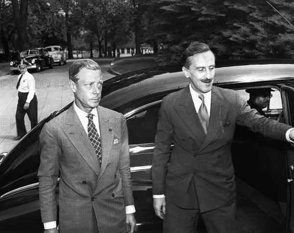 Duke of Windsor, formerly King Edward VIII, and British diplomat Sir John Balfour arriving at White