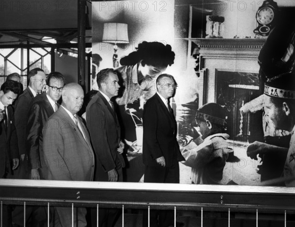 U.S. Vice President Richard Nixon, Soviet Premier Nikita Khrushchev, and others touring American