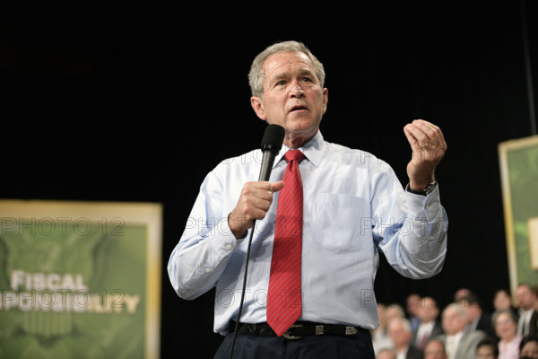 U.S. President George W. Bush delivering remarks on the budget, John Q. Hammons Convention Center,