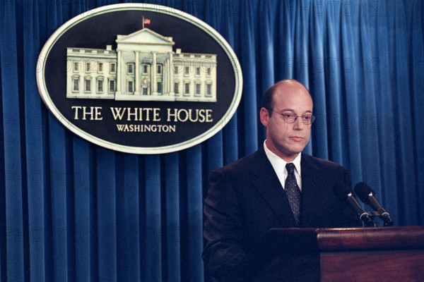 Press Secretary Ari Fleischer giving briefing regarding 9/11 terrorist attacks, White House Press