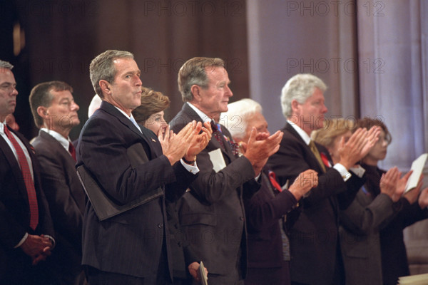 U.S. President George W. Bush, U.S. First Lady Laura Bush, former U.S. President George H. W. Bush,