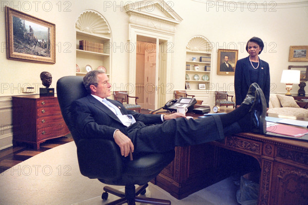 U.S. President George W. Bush meeting with National Security Advisor Condoleezza Rice, White House