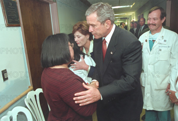 U.S. President George W. Bush and U.S. First Lady Laura Bush visiting Washington Hospital Center,