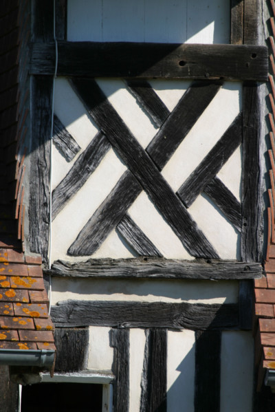 France, Basse Normandie, calvados, calvados, pays d'auge, detail colombage, pans de bois, habitat traditionnel,