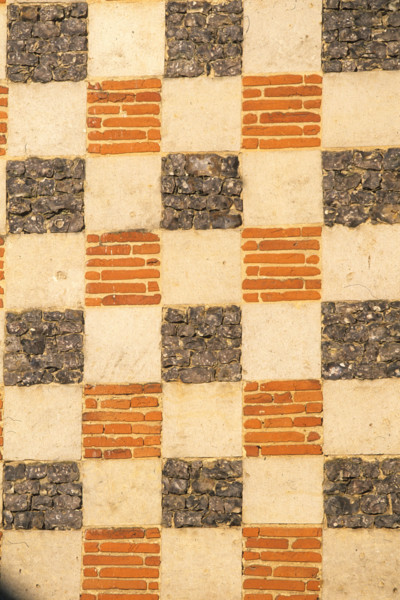 France, Haute Normandie, eure, verneuil sur avre, mur, pierre brique, damier, detail habitat traditionnel