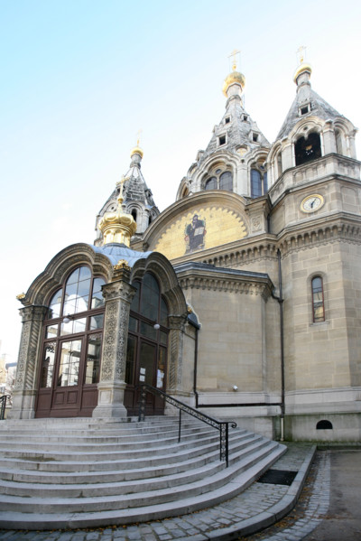 France, Paris 8e, rue Daru, eglise orthodoxe, russe, edifice religieux, religion, croix,