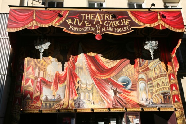 France, Paris 14e, Montparnasse, rue de la gaite, theatre rive gauche, facade decoree,
