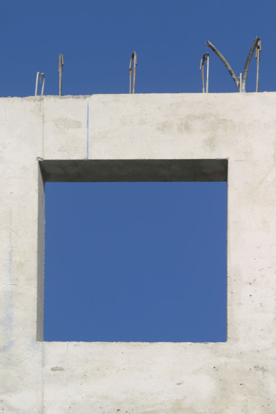 France, Paris 14e, detail immeuble en construction, chantier, rue du moulin vert, beton,