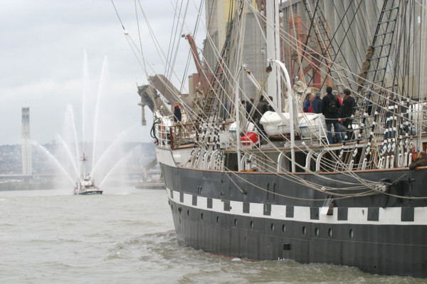 France: Normandie, Seine Maritime, vallee de la Seine, grand port de mer de Rouen, visite du vieux greement le Belem le 17 mars 2007, bateau pompe,