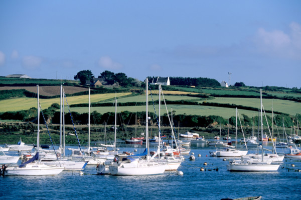 France, Bretagne, Finistere nord, cotes des abers, 
l'aber ildut, voiliers, plaisance, port, colinne,