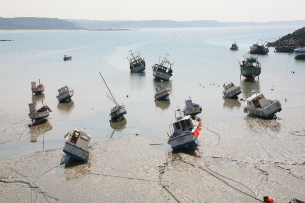 France, Bretagne, Cotes d'Armor, cote d'Emeraude, erquy, port de peche, maree basse, bateaux echoues,