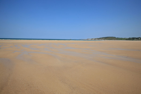 France, Bretagne, Cotes d'Armor, cote d'Emeraude, sables d'or les pins, la plage, ondes sur le sable, maree basse,