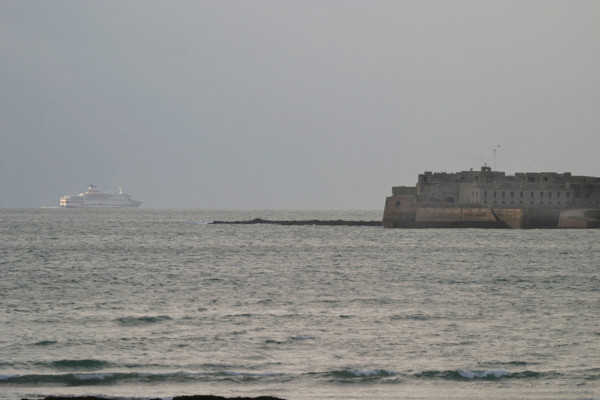 France, Basse Normandie, Manche, Cotentin, Cherbourg, grande rade est, fort de l'ile pelee et ferry brittany ferries,