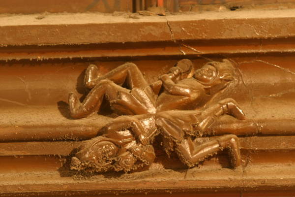 France, Haute Normandie, Seine Maritime, Rouen, palais de justice, tribunal, institution, monument historique restaure en 2007, neo gothique, 
escalier orne, tgi, detail corniche,
