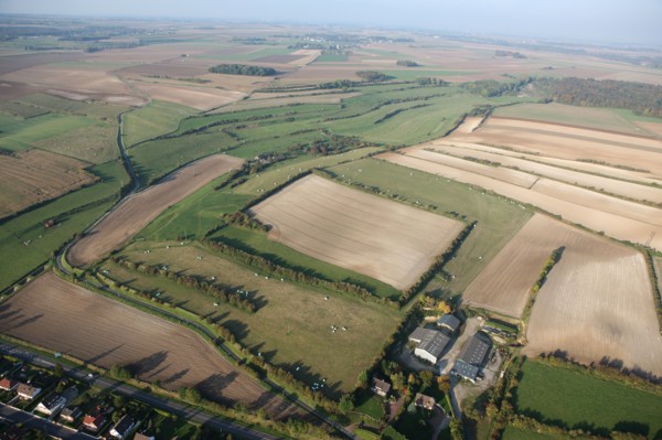 France, Haute Normandie, Seine Maritime, pays de la bresle maritime, vue aerienne, survol de la vallee de la bresle maritime, champs, agriculture, etangs,