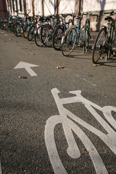 France, alsace, bas rhin, strasbourg, quais, pistes cyclables pres du palais de rohan, signalisation, velo paint au sol, circullation urbaine, cyclisme,