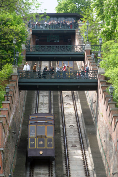 europe, Hongrie, budapest, funiculaire montant vers Varnegyed, transport, rails, ponts,