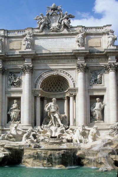 Italie, rome, fontaine de trevi, sculpture, statue, voeu, touristes, dolce vita,