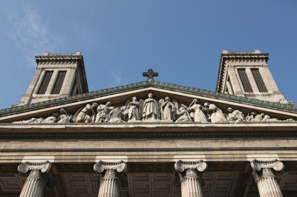 France, ile de france, paris 10e arrondissement, eglise saint vincent de paul, place franz liszt, architecte hittorff, fronton figurant saint vincent de paul, religion catholique,