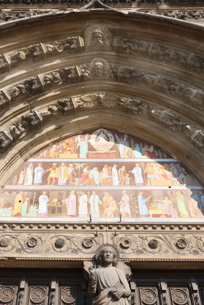 France, ile de france, paris 10e arrondissement, 68 boulevard de strasbourg, eglise saint laurent, religion catholique, detail du porche central,