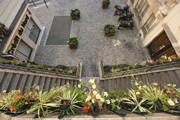 France, Ile de France, paris 5e arrondissement, rue rollin, rue a hauteur variable, escaliers donnant sur la rue monge,