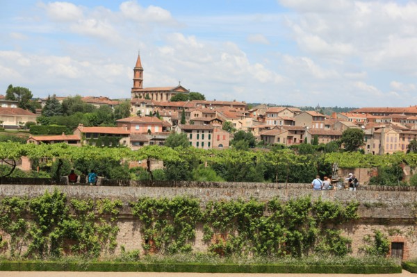 france, region midi pyrenees, tarn, albi, patrimoine mondial unesco, palais epicopal, vue sur la rive d'en face depuis les jardins du palais de la berbie, panorama, touristes,