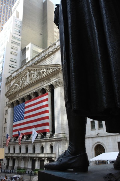 usa, etat de New York, New York City, Manhattan, financial district, wall street, bourse, nyse, sculpture, pied,