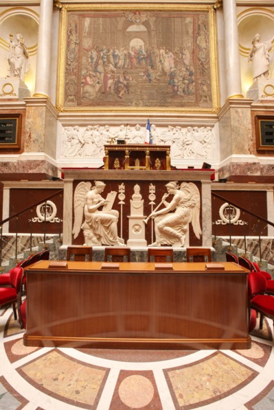 France, ile de france, paris 7e arrondissement, assemblee nationale, palais bourbon, hemicycle, chambre des deputes, institution, republique, parlement, perchoir du president

Date : 2011-2012