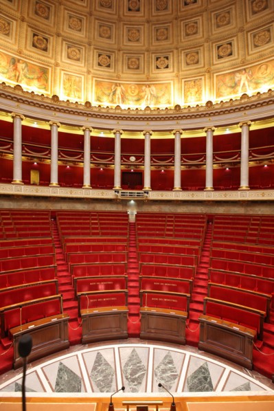 France, ile de france, paris 7e arrondissement, assemblee nationale, palais bourbon, hemicycle, chambre des deputes, institution, republique, parlement, vu depuis le perchoir, president

Date : 2011-2...
