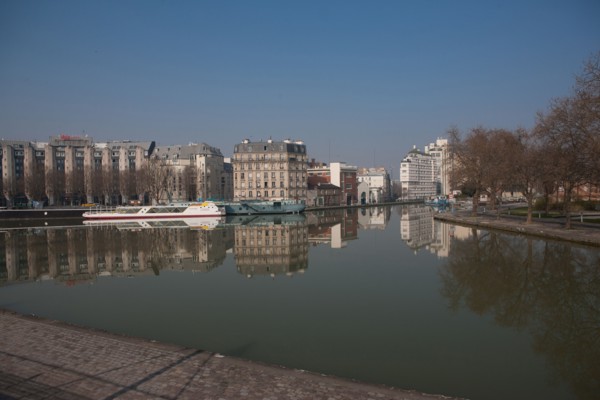 France, Ile de France, Paris 19e arrondissement, rond point des canaux, canal de l'Ourcq, La Villette,