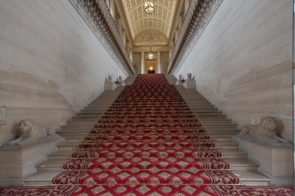France, Ile de France, Paris 6e arrondissement, Palais du Luxembourg, Senat, grand escalier d'honneur, Napoleon 1er, lionnes et decors premier empire,