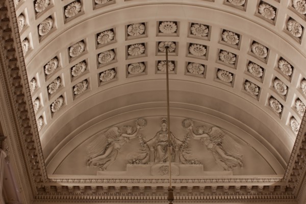 France, Ile de France, Paris 6e arrondissement, Palais du Luxembourg, Senat, plafond du grand escalier d'honneur, Napoleon 1er, plafond a caissons, detail,