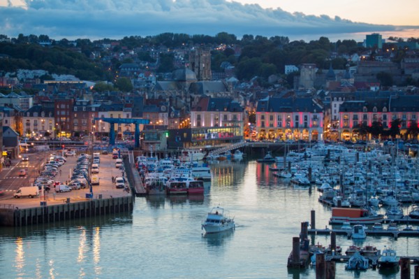 Dieppe, port by night from the heights of Le Pollet