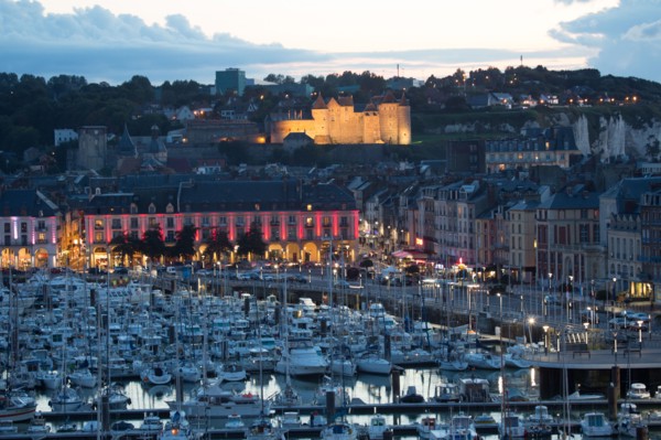 Dieppe, port by night from the heights of Le Pollet