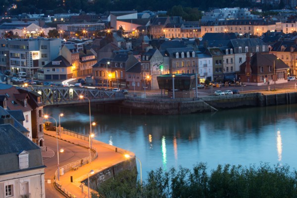 Dieppe, port by night from the heights of Le Pollet