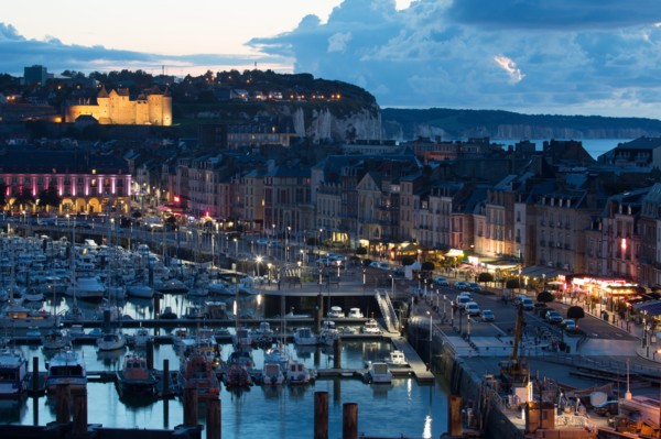 Dieppe, port by night from the heights of Le Pollet