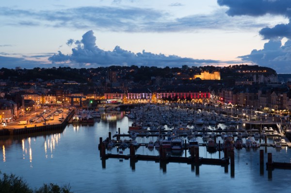 Dieppe, port by night from the heights of Le Pollet