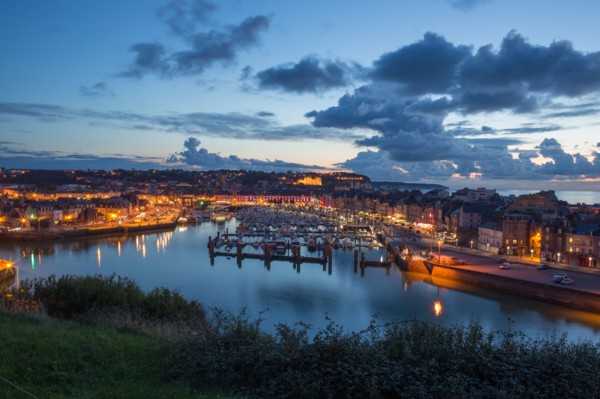 Dieppe, port by night from the heights of Le Pollet