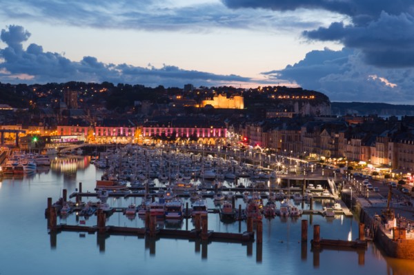 Dieppe, port by night from the heights of Le Pollet