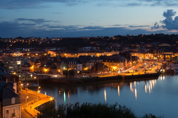 Dieppe, port by night from the heights of Le Pollet
