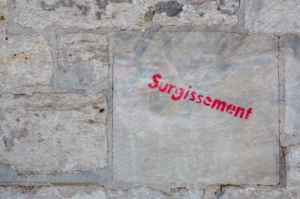 Rouen (Seine Maritime), tag au pochoir "surgissement"