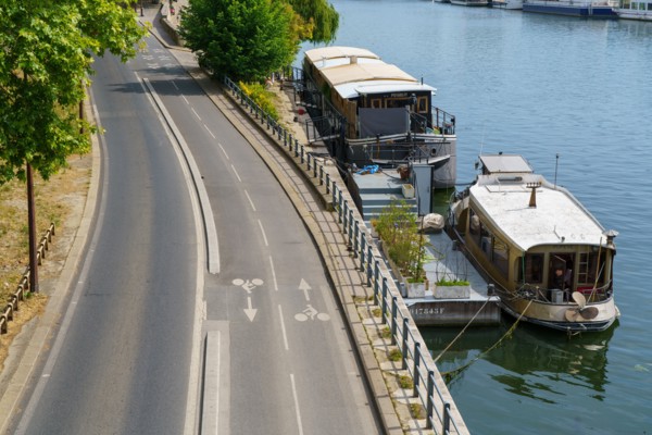 Paris, empty express roadways along the Seine river