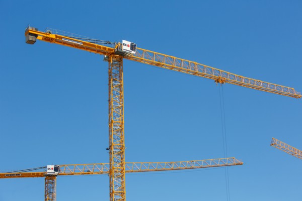 Construction cranes in the J. Chirac park in Rueil Malmaison