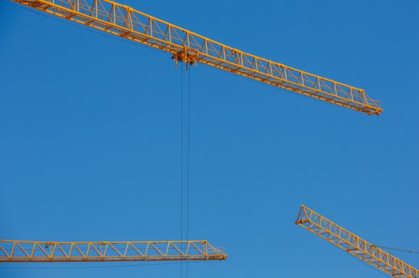 Construction cranes in the J. Chirac park in Rueil Malmaison