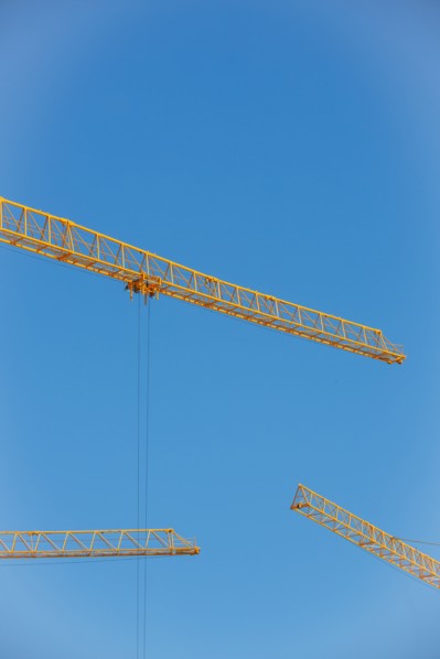 Construction cranes in the J. Chirac park in Rueil Malmaison